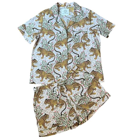 Print Fresh Pajama Set Small Shirt & Shorts Blush Bagheera Lounge SNew - Picture 2 of 6